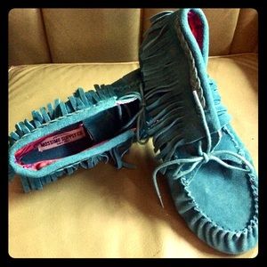 Teal Fringe Moccasin Booties